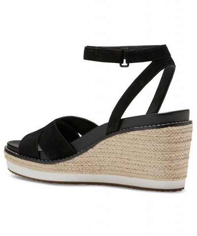 Women's Cloud Crisscross Espadrille Wedge Sandals Black $61.25 Shoes