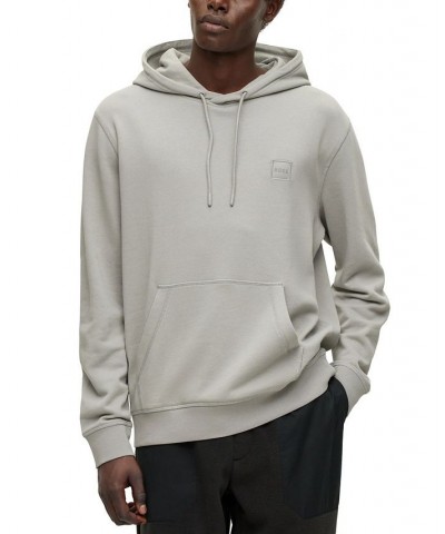 BOSS Men's French-Terry-Cotton Hooded Sweatshirt with Logo Patch Gray $57.96 Sweatshirt