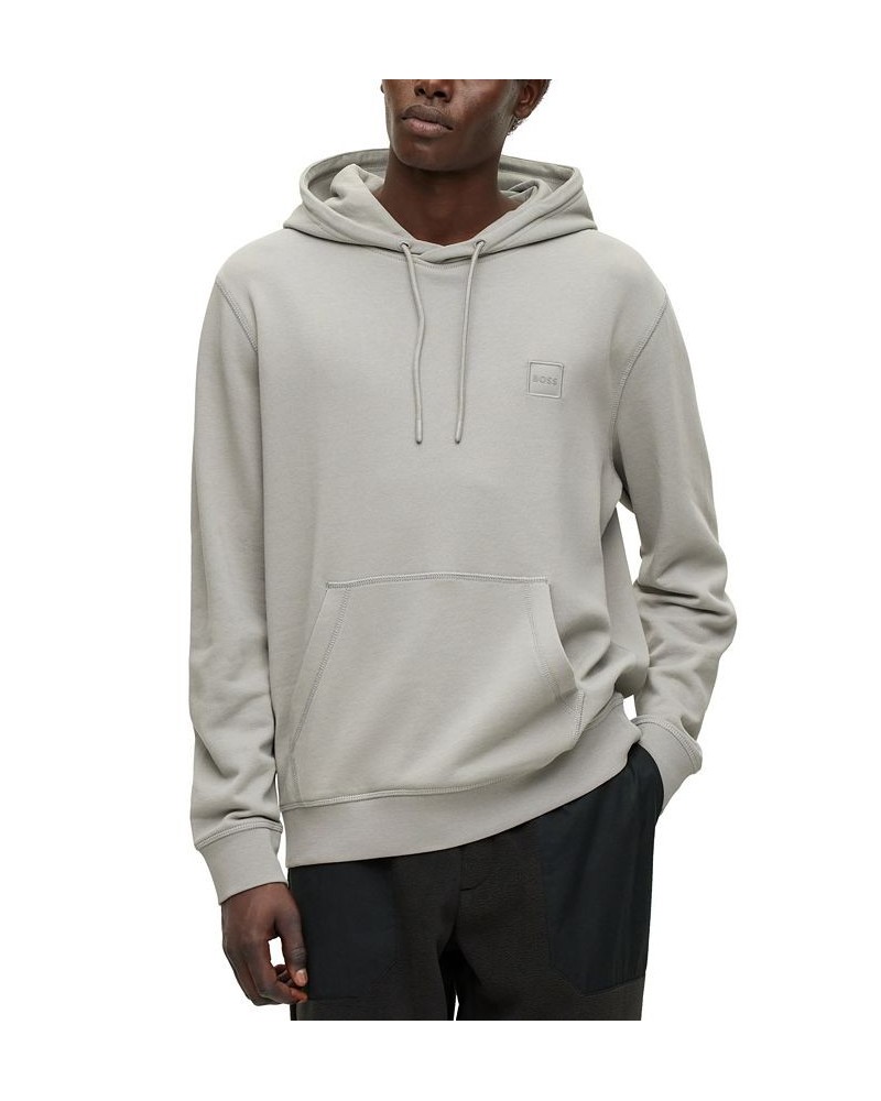 BOSS Men's French-Terry-Cotton Hooded Sweatshirt with Logo Patch Gray $57.96 Sweatshirt