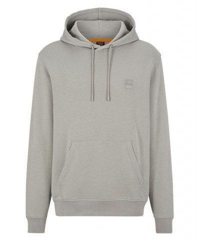 BOSS Men's French-Terry-Cotton Hooded Sweatshirt with Logo Patch Gray $57.96 Sweatshirt