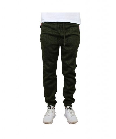 Men's Slim-Fit Marled Fleece Joggers with Zipper Side Pockets PD03 $16.66 Pants