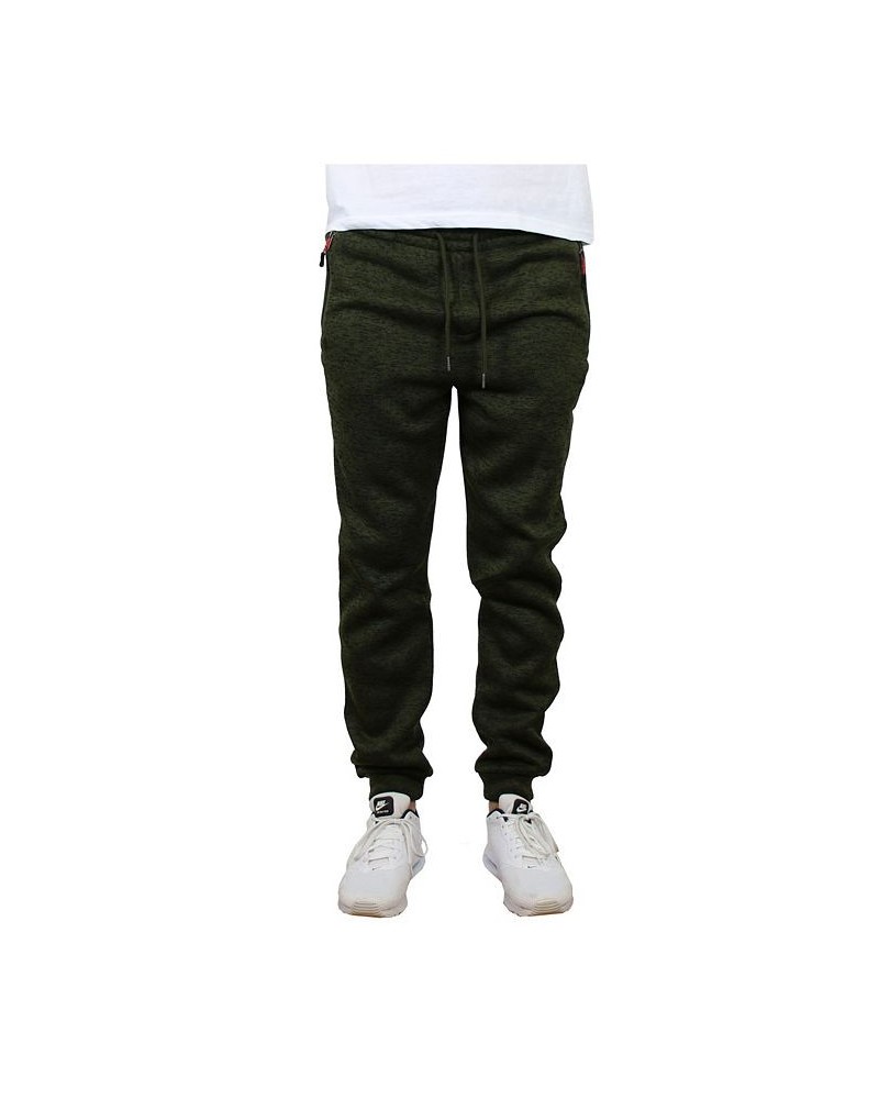 Men's Slim-Fit Marled Fleece Joggers with Zipper Side Pockets PD03 $16.66 Pants