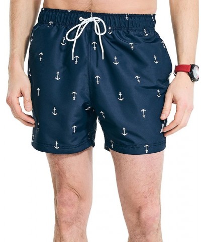 Men's Quick Dry Anchor Print 5" Swim Trunks Blue $16.20 Swimsuits