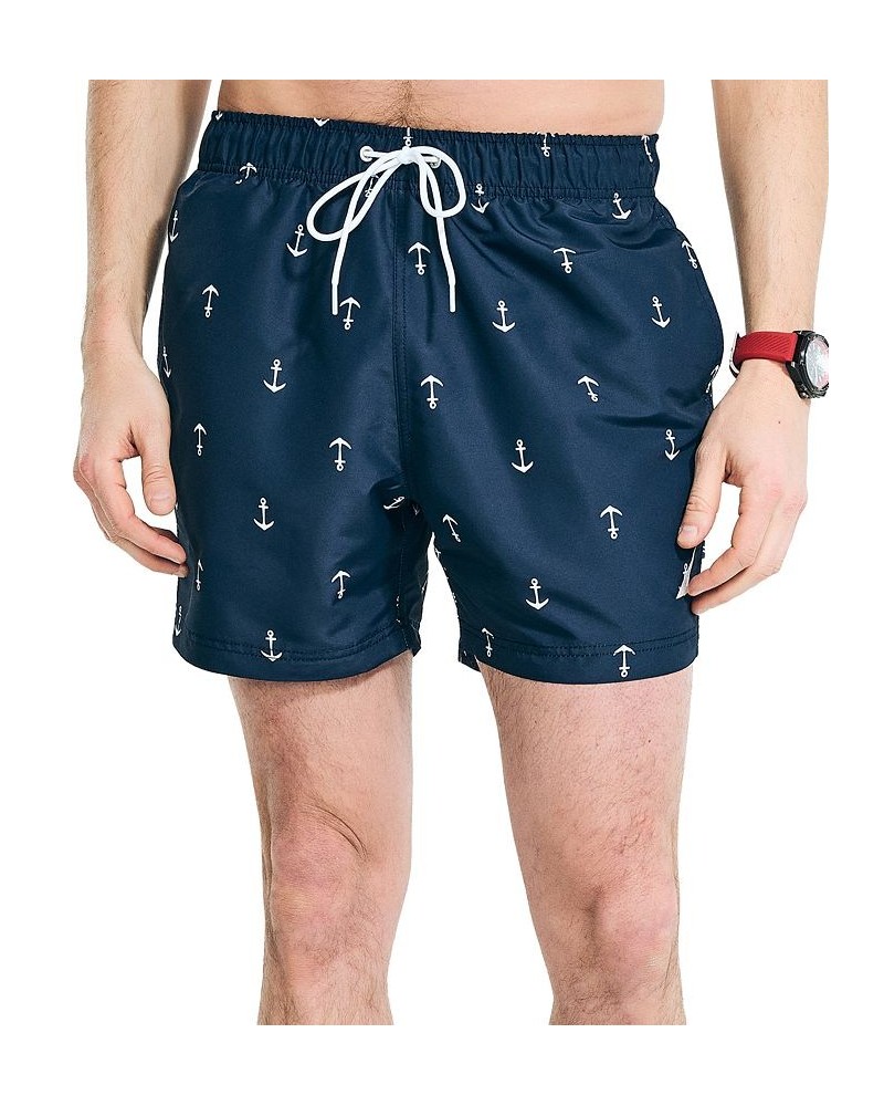 Men's Quick Dry Anchor Print 5" Swim Trunks Blue $16.20 Swimsuits