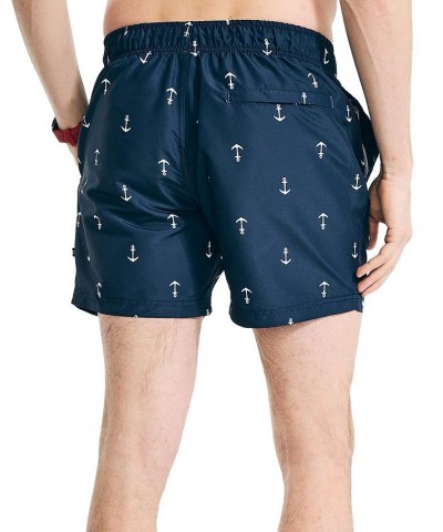 Men's Quick Dry Anchor Print 5" Swim Trunks Blue $16.20 Swimsuits