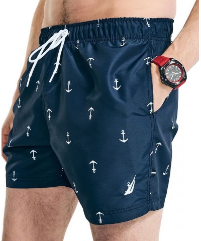 Men's Quick Dry Anchor Print 5" Swim Trunks Blue $16.20 Swimsuits