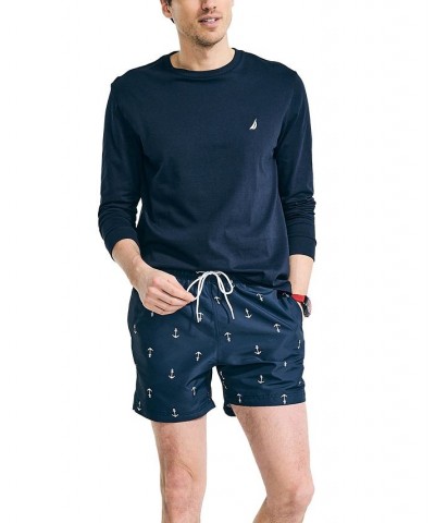 Men's Quick Dry Anchor Print 5" Swim Trunks Blue $16.20 Swimsuits