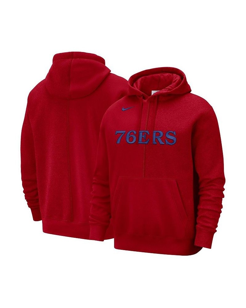 Men's Red Philadelphia 76ers Courtside Versus Stitch Split Pullover Hoodie $51.29 Sweatshirt