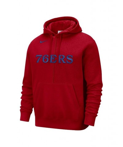 Men's Red Philadelphia 76ers Courtside Versus Stitch Split Pullover Hoodie $51.29 Sweatshirt