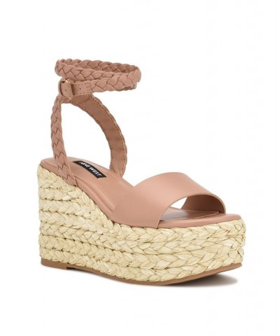 Women's Keily Round Toe Platform Wedge Sandals Tan/Beige $49.98 Shoes