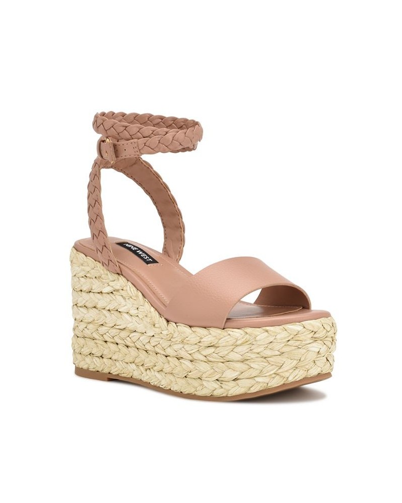 Women's Keily Round Toe Platform Wedge Sandals Tan/Beige $49.98 Shoes