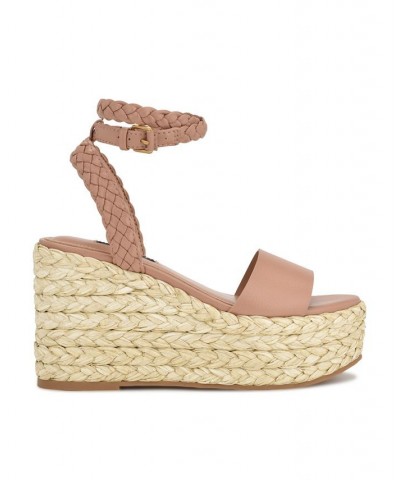 Women's Keily Round Toe Platform Wedge Sandals Tan/Beige $49.98 Shoes