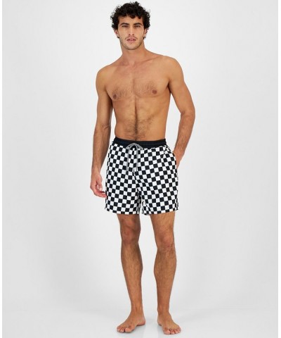 INC Men's Zane Checkerboard 5" Swim Trunks White $12.60 Swimsuits