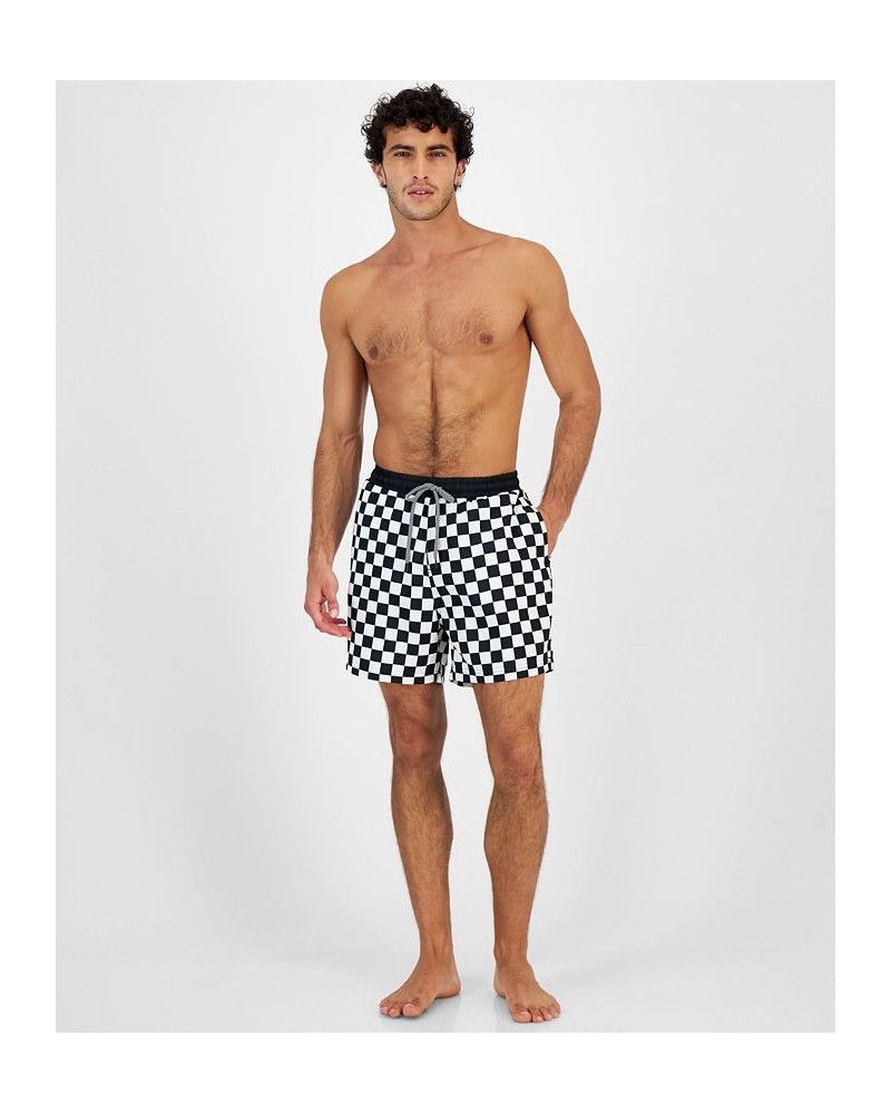 INC Men's Zane Checkerboard 5" Swim Trunks White $12.60 Swimsuits