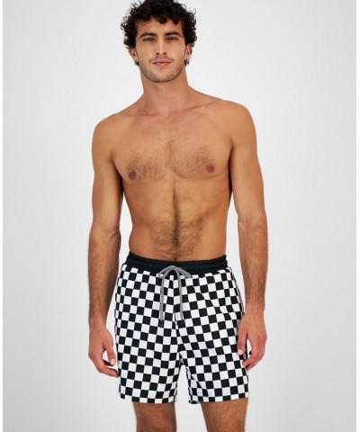 INC Men's Zane Checkerboard 5" Swim Trunks White $12.60 Swimsuits