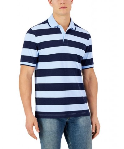 Men's Rugby Stripe Pique Polo Blue $14.90 Polo Shirts