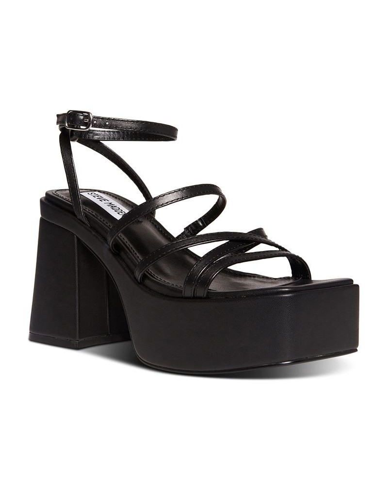 Women's Barbs Strappy Platform Sandals Black $36.19 Shoes