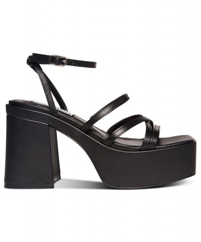 Women's Barbs Strappy Platform Sandals Black $36.19 Shoes