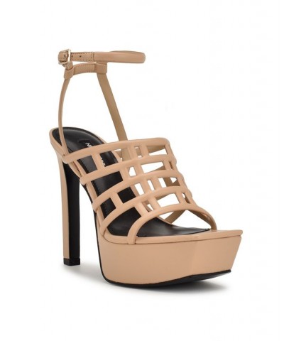 Women's Kelinda Square Toe Stiletto Dress Sandals Tan/Beige $59.34 Shoes