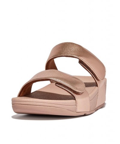 Women's Lulu Adjustable Metallic Leather Slides Pink $49.35 Shoes