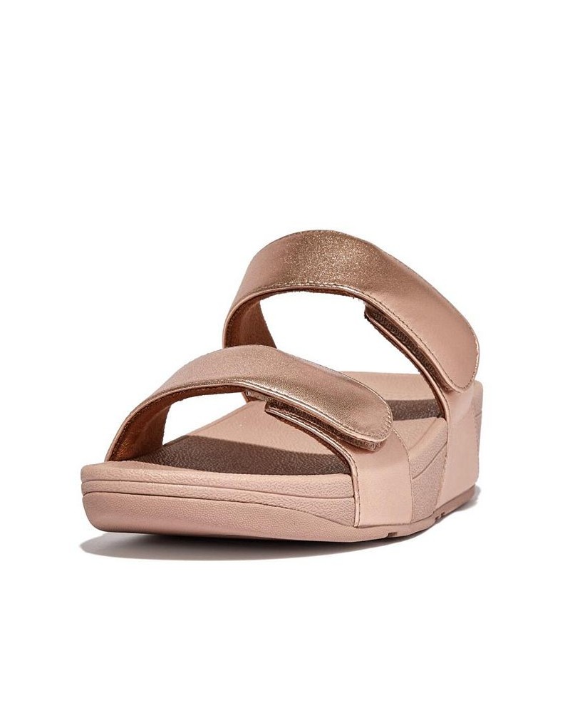 Women's Lulu Adjustable Metallic Leather Slides Pink $49.35 Shoes