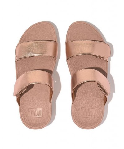 Women's Lulu Adjustable Metallic Leather Slides Pink $49.35 Shoes