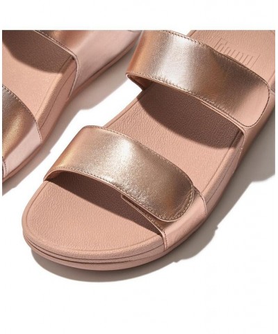 Women's Lulu Adjustable Metallic Leather Slides Pink $49.35 Shoes