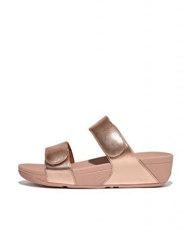 Women's Lulu Adjustable Metallic Leather Slides Pink $49.35 Shoes