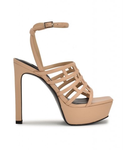 Women's Kelinda Square Toe Stiletto Dress Sandals Tan/Beige $59.34 Shoes