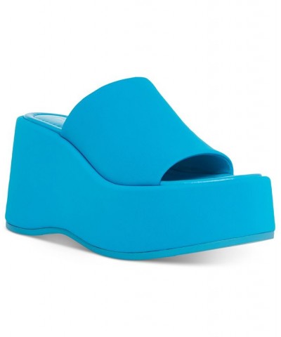 Nico Platform Wedge Sandals Blue $36.57 Shoes