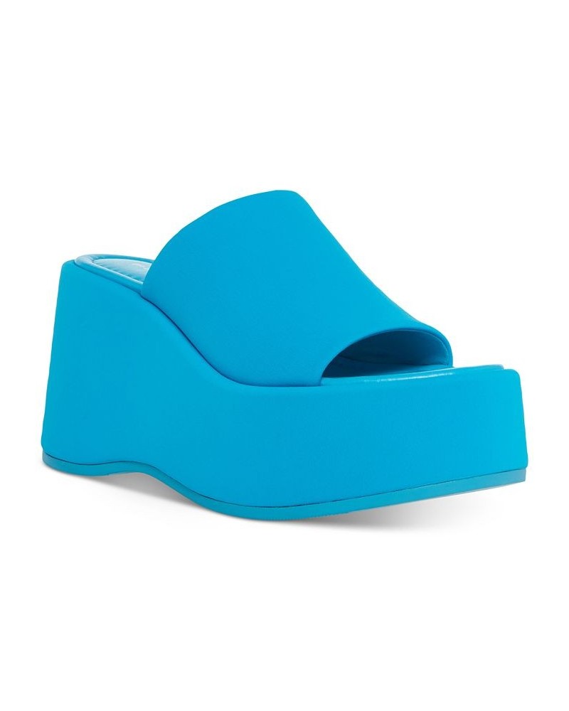 Nico Platform Wedge Sandals Blue $36.57 Shoes