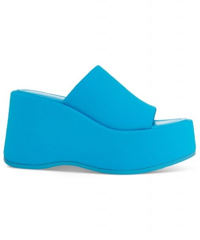 Nico Platform Wedge Sandals Blue $36.57 Shoes