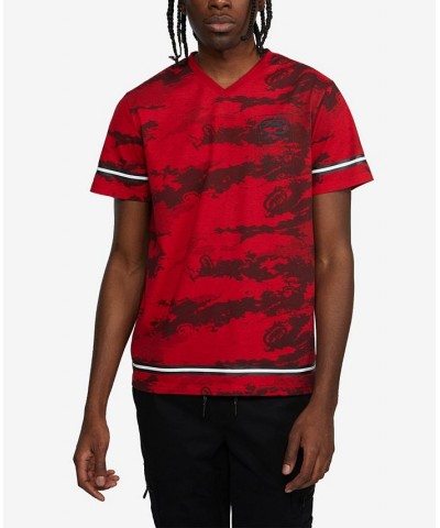 Men's Short Sleeves Wrap Around T-shirt Red $19.20 T-Shirts