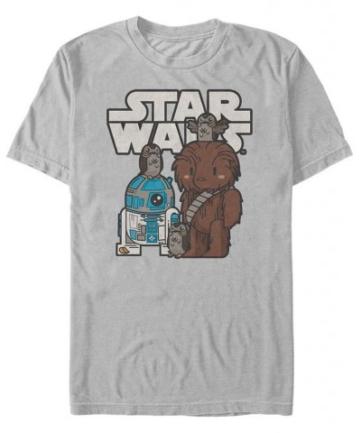 Star Wars Men's Cute Cartoon Chewie R2-D2 Porg Friends Short Sleeve T-Shirt Silver $16.45 T-Shirts