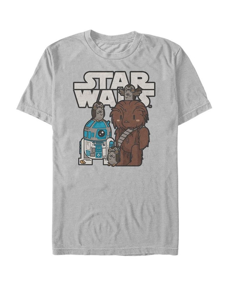 Star Wars Men's Cute Cartoon Chewie R2-D2 Porg Friends Short Sleeve T-Shirt Silver $16.45 T-Shirts