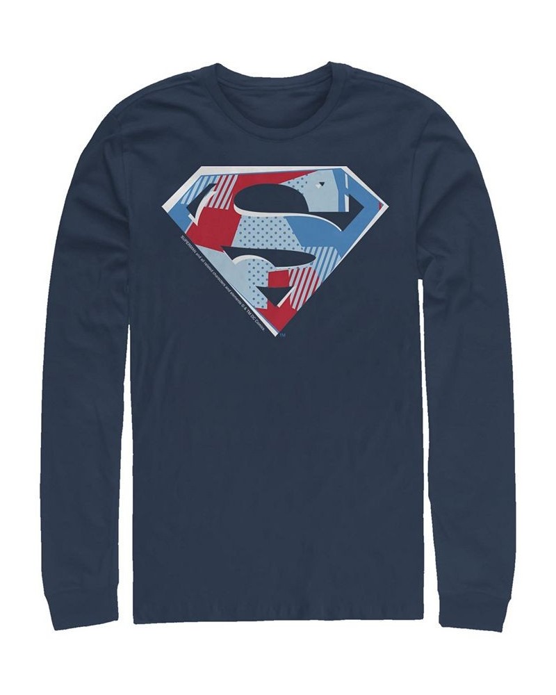 Men's Superman Cutout Logo Long Sleeve Crew T-shirt Blue $19.20 T-Shirts