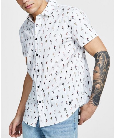 Men's Pin Up Girls Classic-Fit Printed Button-Down Shirt White $42.12 Shirts