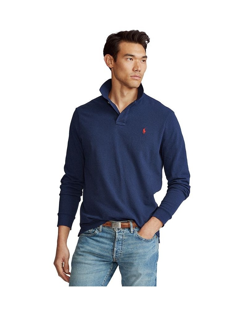 Men's Classic Fit Long Sleeve Mesh Polo Blue $25.17 Polo Shirts