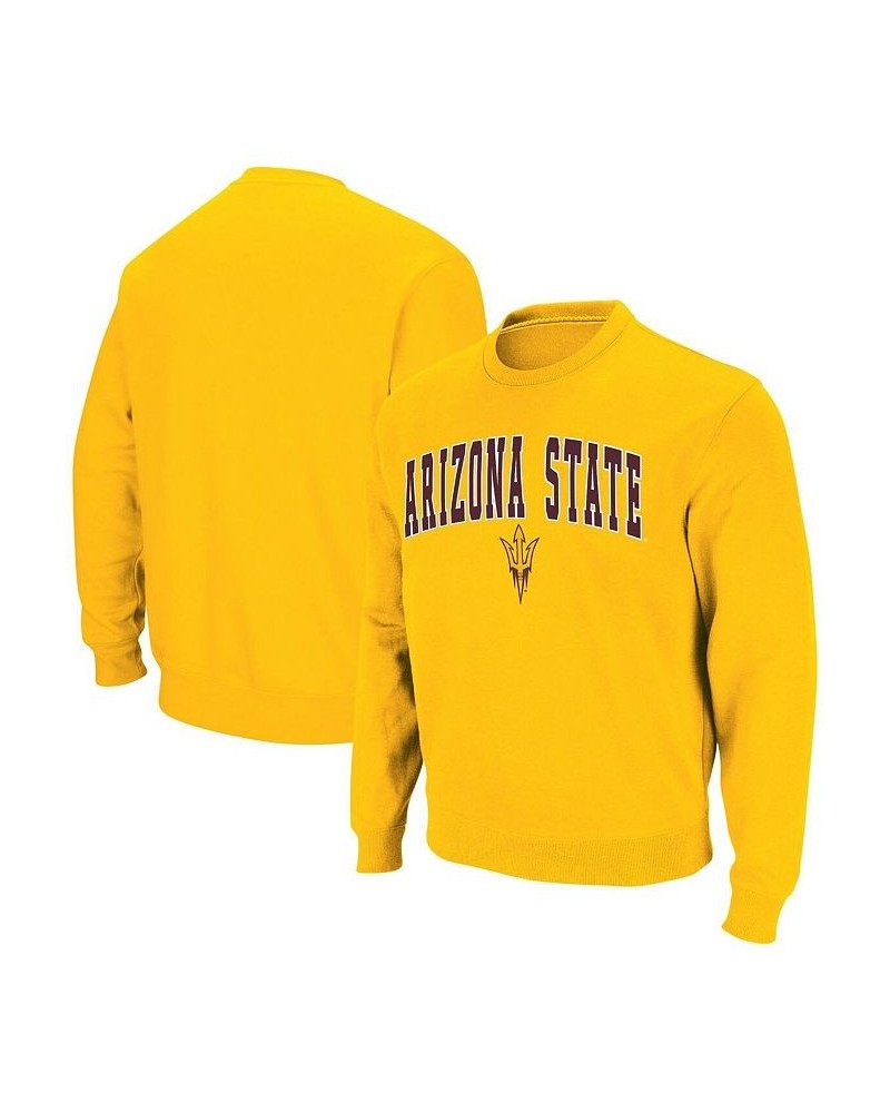 Men's Gold Arizona State Sun Devils Arch and Logo Crew Neck Sweatshirt $21.62 Sweatshirt