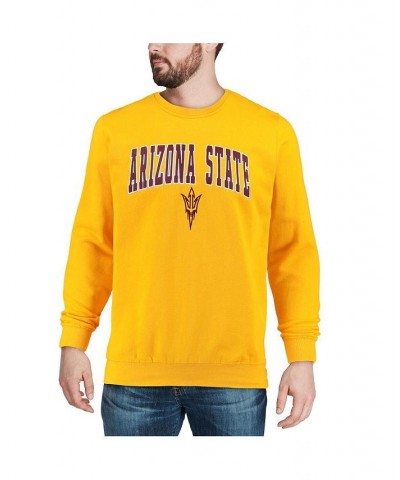 Men's Gold Arizona State Sun Devils Arch and Logo Crew Neck Sweatshirt $21.62 Sweatshirt