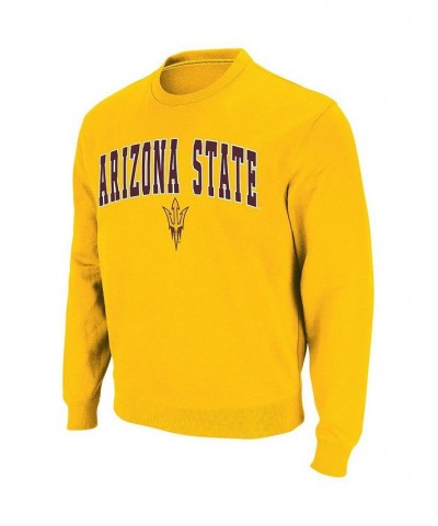 Men's Gold Arizona State Sun Devils Arch and Logo Crew Neck Sweatshirt $21.62 Sweatshirt