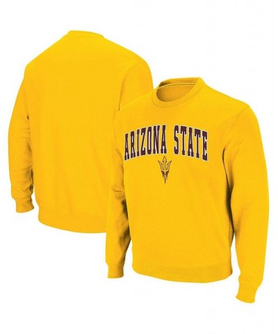 Men's Gold Arizona State Sun Devils Arch and Logo Crew Neck Sweatshirt $21.62 Sweatshirt