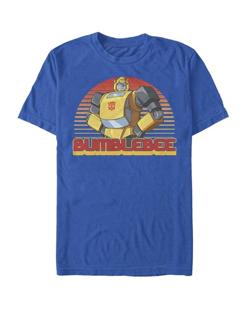 Men's Retro Bumblebee Short Sleeve Crew T-shirt Blue $17.84 T-Shirts