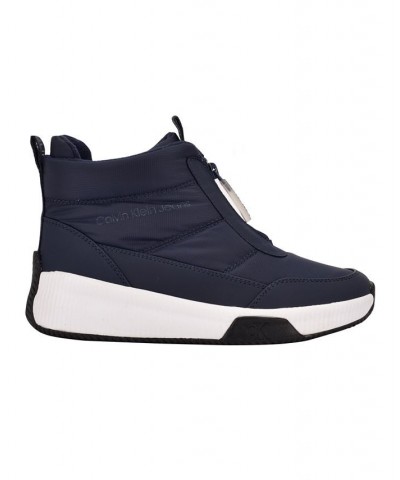 Women's Merina Slip-on Nylon Puffy Sneakers Blue $27.27 Shoes