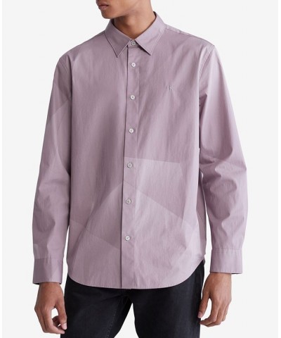 Men's Long-Sleeve Paper-Print Easy Shirt Purple $20.43 Shirts