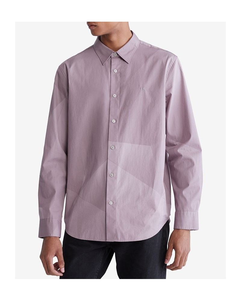 Men's Long-Sleeve Paper-Print Easy Shirt Purple $20.43 Shirts