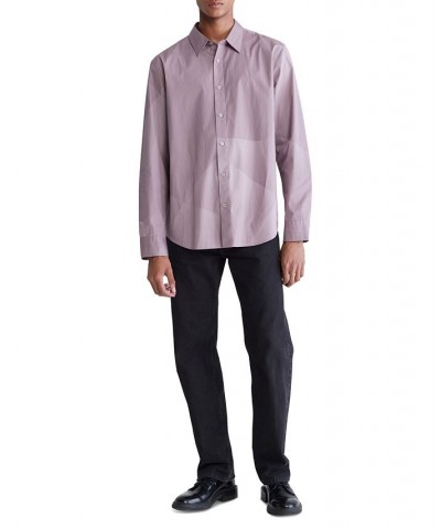 Men's Long-Sleeve Paper-Print Easy Shirt Purple $20.43 Shirts