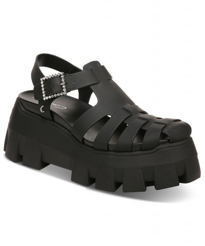 Alyson Lug Sole Fisherman Sandals Black $40.33 Shoes