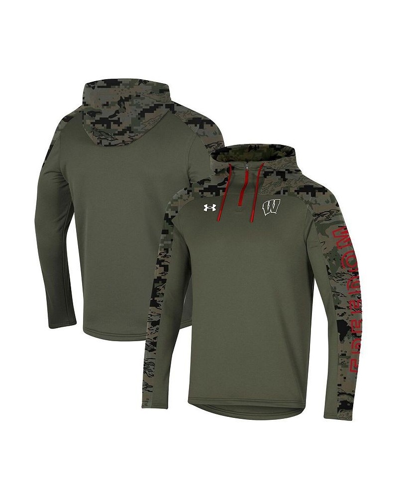 Men's Olive Wisconsin Badgers Freedom Quarter-Zip Pullover Hoodie $50.40 Sweatshirt