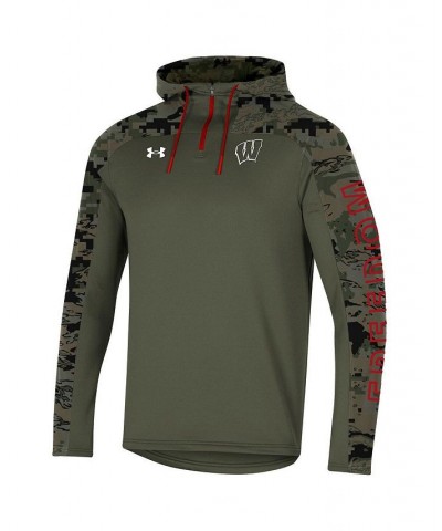 Men's Olive Wisconsin Badgers Freedom Quarter-Zip Pullover Hoodie $50.40 Sweatshirt